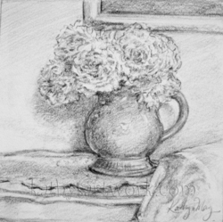 Pencil Study Peony in a Vase