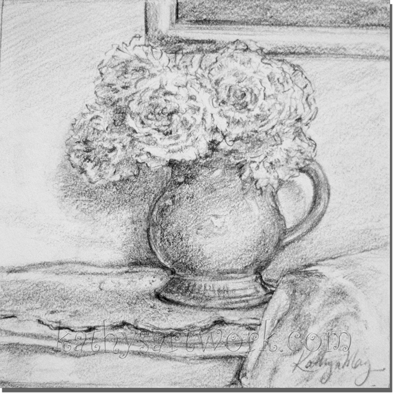 Pencil Study Peony in a Vase